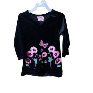 VTG Nikki & Sammi 3T Black Velvet Floral Butterfly Tunic Top Long Sleeve NWT